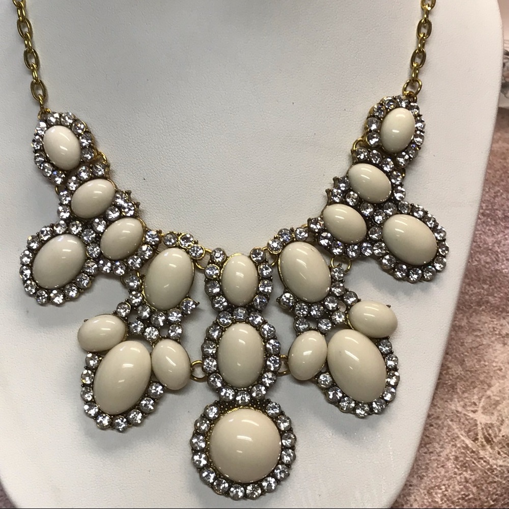 Cream and crystal rhinestone statement necklace
